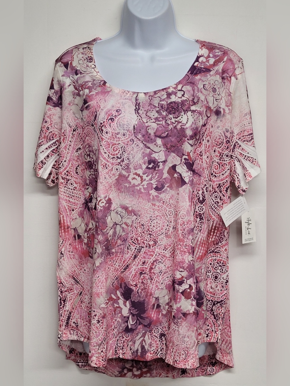 Style & Co 1X Top Fading Florals Embellished New